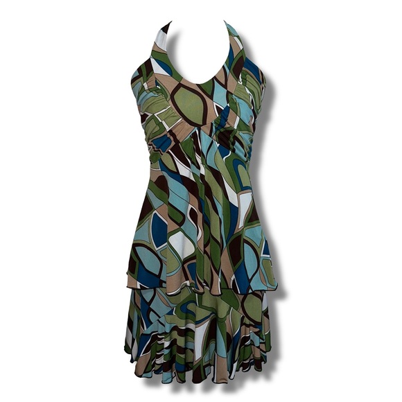 Vintage Dresses & Skirts - Vtg Y2K Abstract Stretch Halter Top & Mini Skirt Set